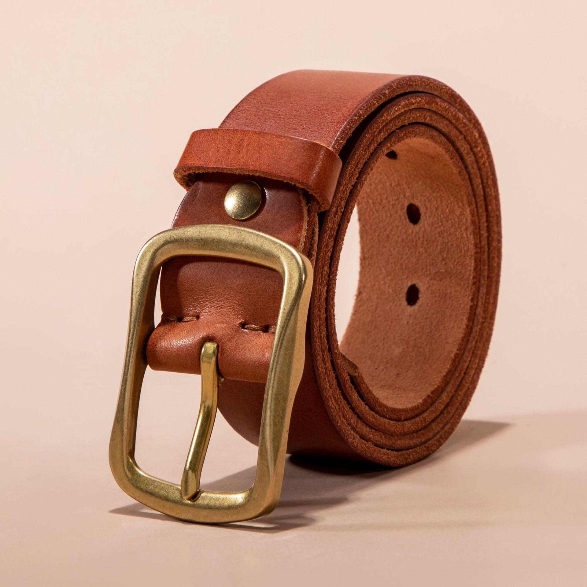 

Чоловічий День Пряжка Шкіряний Ремінь з Пряжкою-Шпилькою з Чистої Міді 110cm-130cm верблюд