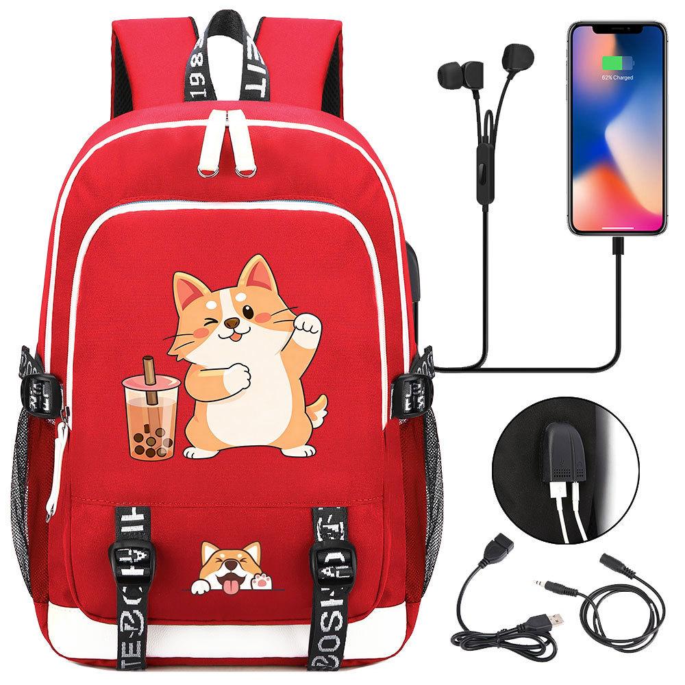 Zaino carino Shiba Inu per adolescenti ragazzi con USB, Borsa di grande capacità per il ritorno a scuola per studenti, Viaggi quotidiani