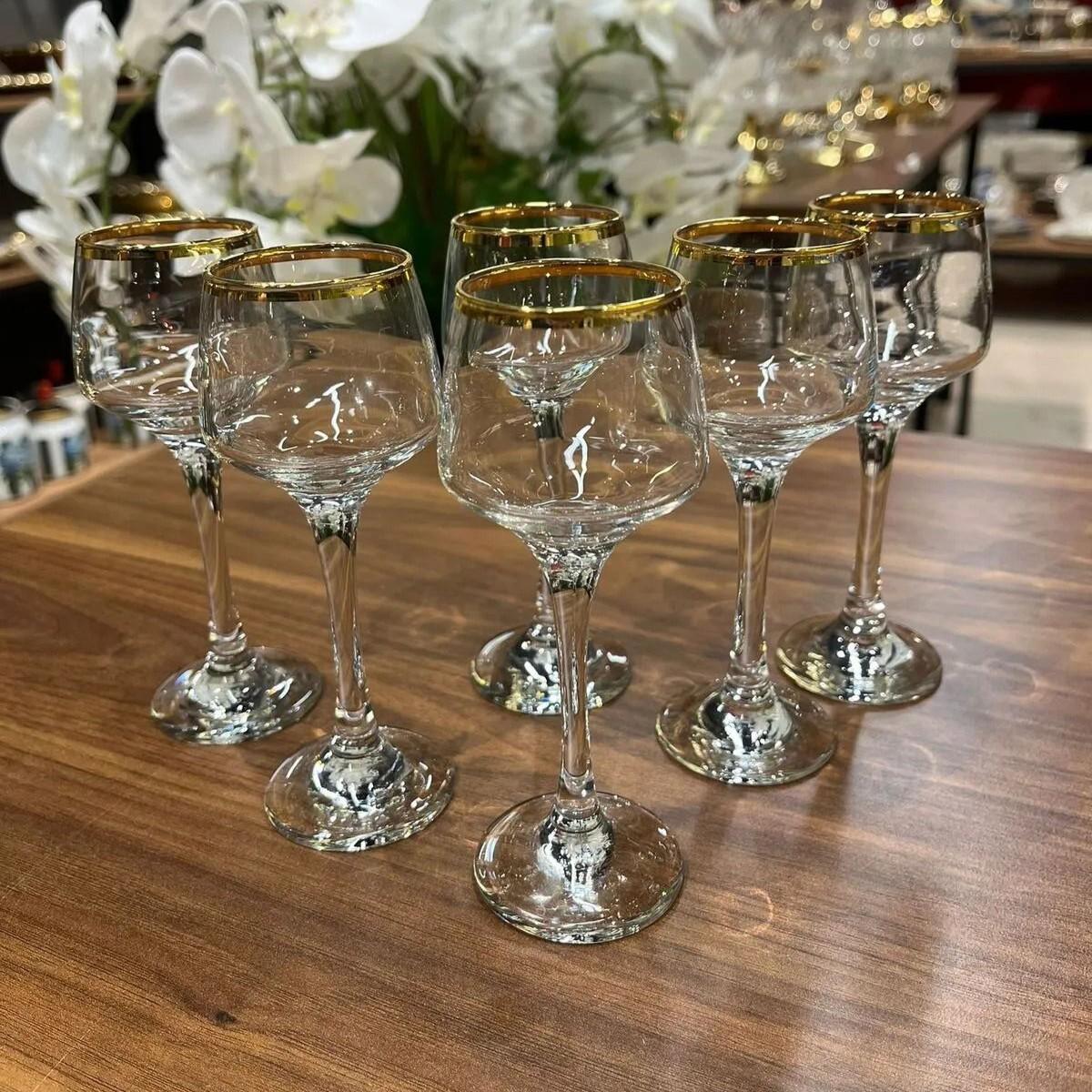 

6 Piece Coffee Side Water Glass Mouth Gold 190Cc Home Kitchen Cup Set Standart білий