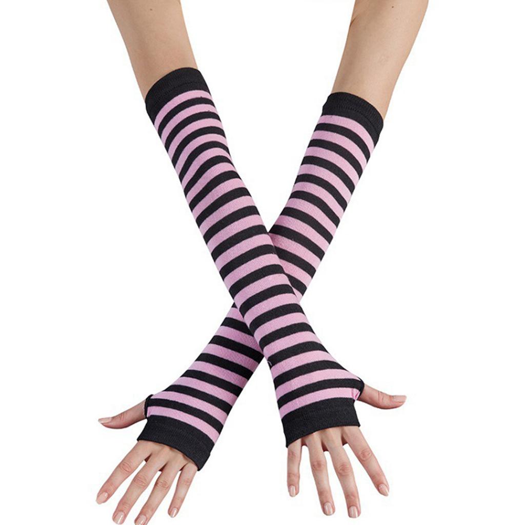 Colorful Stripe Fingerless Gloves for Women Fashion Arm Sleeves Christmas Party Decorative Rainbow Gloves for Teens Girl