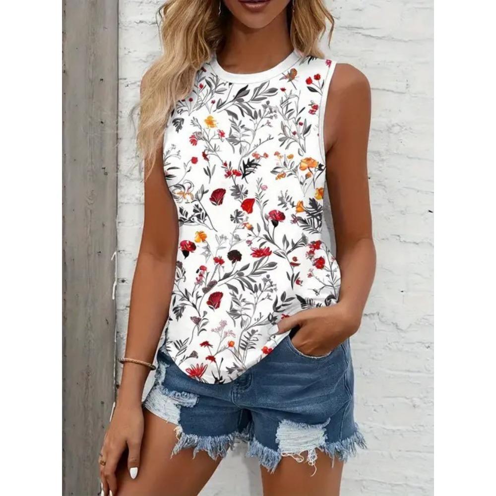 Fashion vest printed 3D printed women's summer casual round neck vest
