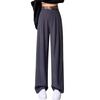 Women Long Pants Button Zipper Fly High Waist Office Lady Trousers with Pockets Solid Color Straight Wide Leg Suit Pants