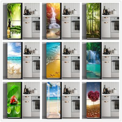 Koelkaststickers Koelkasthoes Deur Landschap Plant Zee Vinyl Zelfklevende Keuken Meubels Decor Wrap Vriezer Sticker DIY