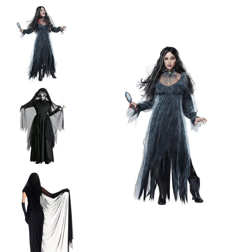 Gruseliges Geisterbraut-Kostüm für Damen Halloween Cosplay Party Elastizität Umhang Handschuhe Rock S-xxl
