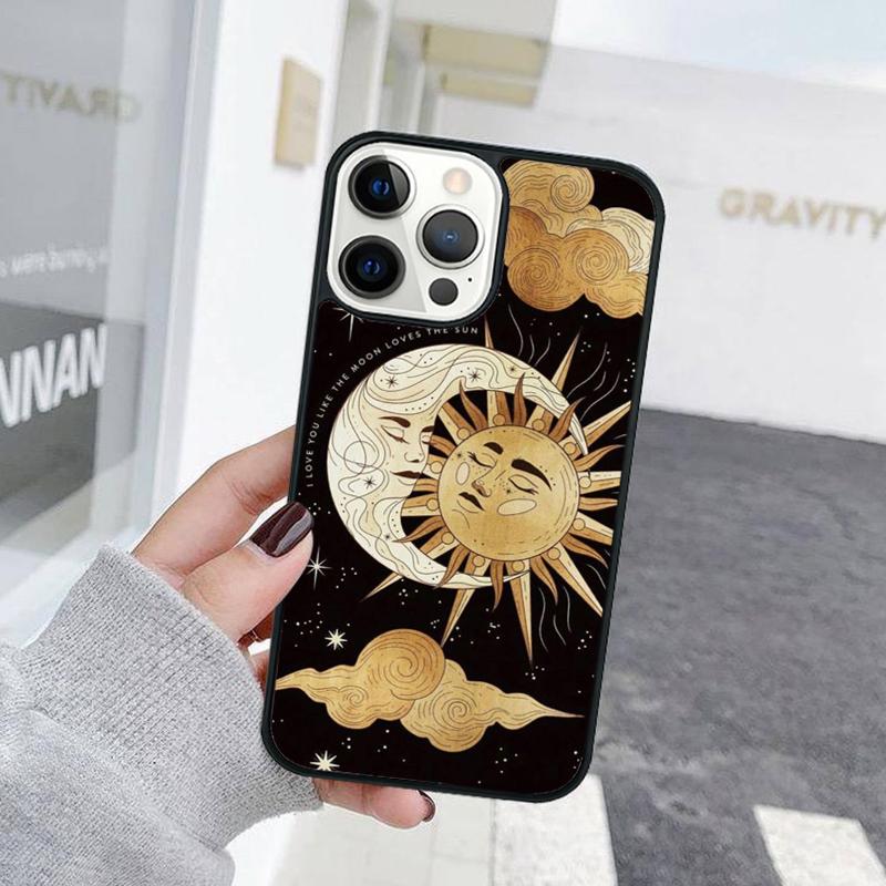 Black Frosted Hand Holding Sun Moon Face Phone Case For iPhone 17 Air 15 16 Cover 11 13 14 Pro Max 12 Plus Max XR