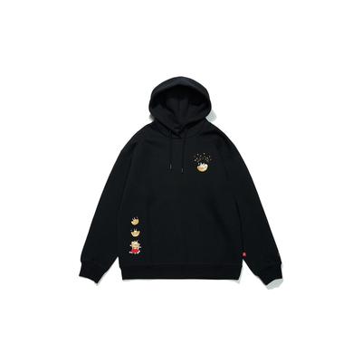 New Year Edition Cartoon Print Loose Hoodie Women Tops Black AWDT056-2