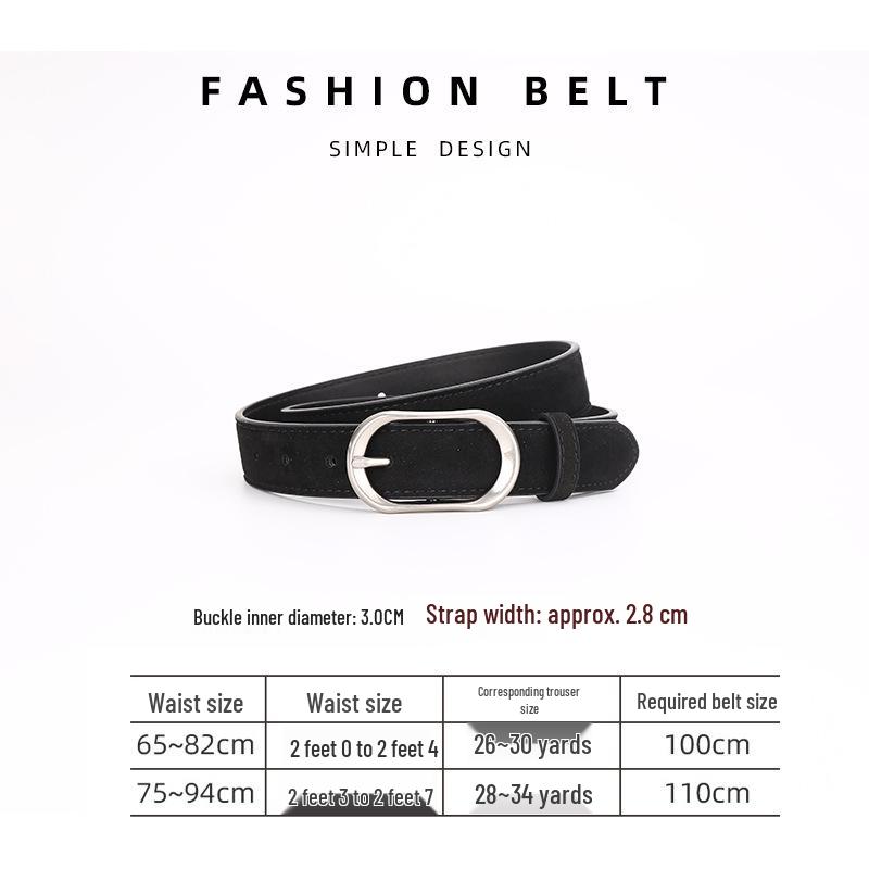 Women s Retro American Style Genuine Leather Suede Belt with Silver Buckle 105 cm чёрный