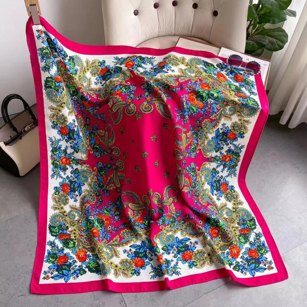 110*110Cm Russian Style Floral Print Square Scarf Women Traditional Ukrainian Shawl Babushka Bnadana Handkerchief Ethnic Scarves