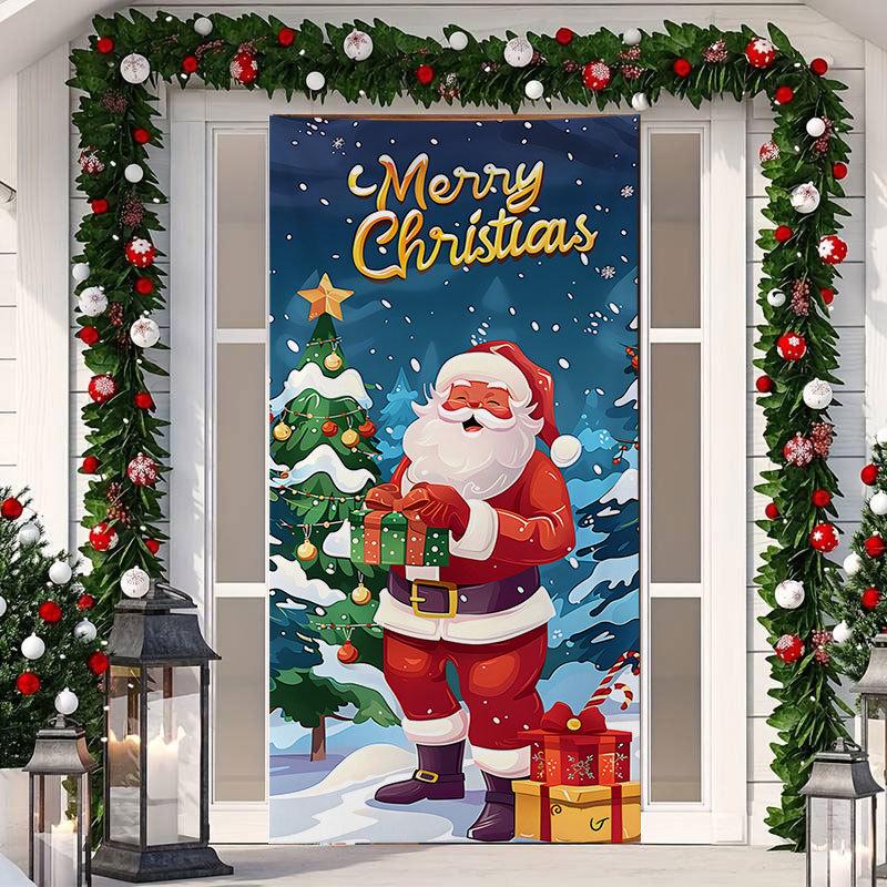Christmas Cartoon Door Cover Sticker for Home Party Backdrop