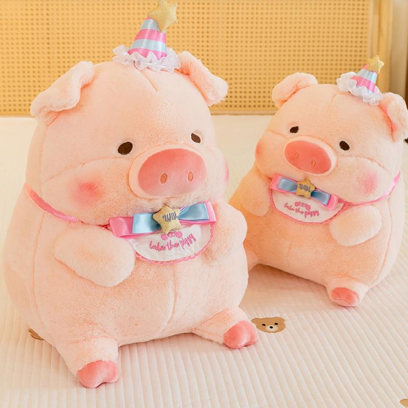 Pig Hat Star Bib Plush Toy Stuffed Animal  Doll Home Decoration Cartoon Gift