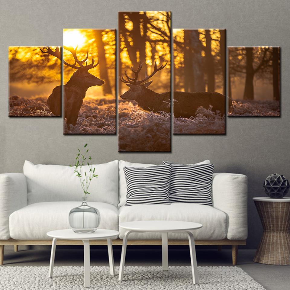 5 piece HD canvas Animal two Deer in forest Canvas picture painting decor print Modular poster wall art Living Room Home Decor