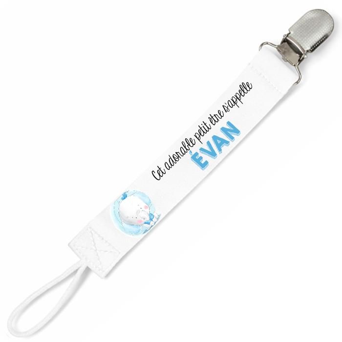 Planetee Attache tétine pour prénom EVAN cet adorable petit être éléphant garçon | Attache sucette cadeau naissance