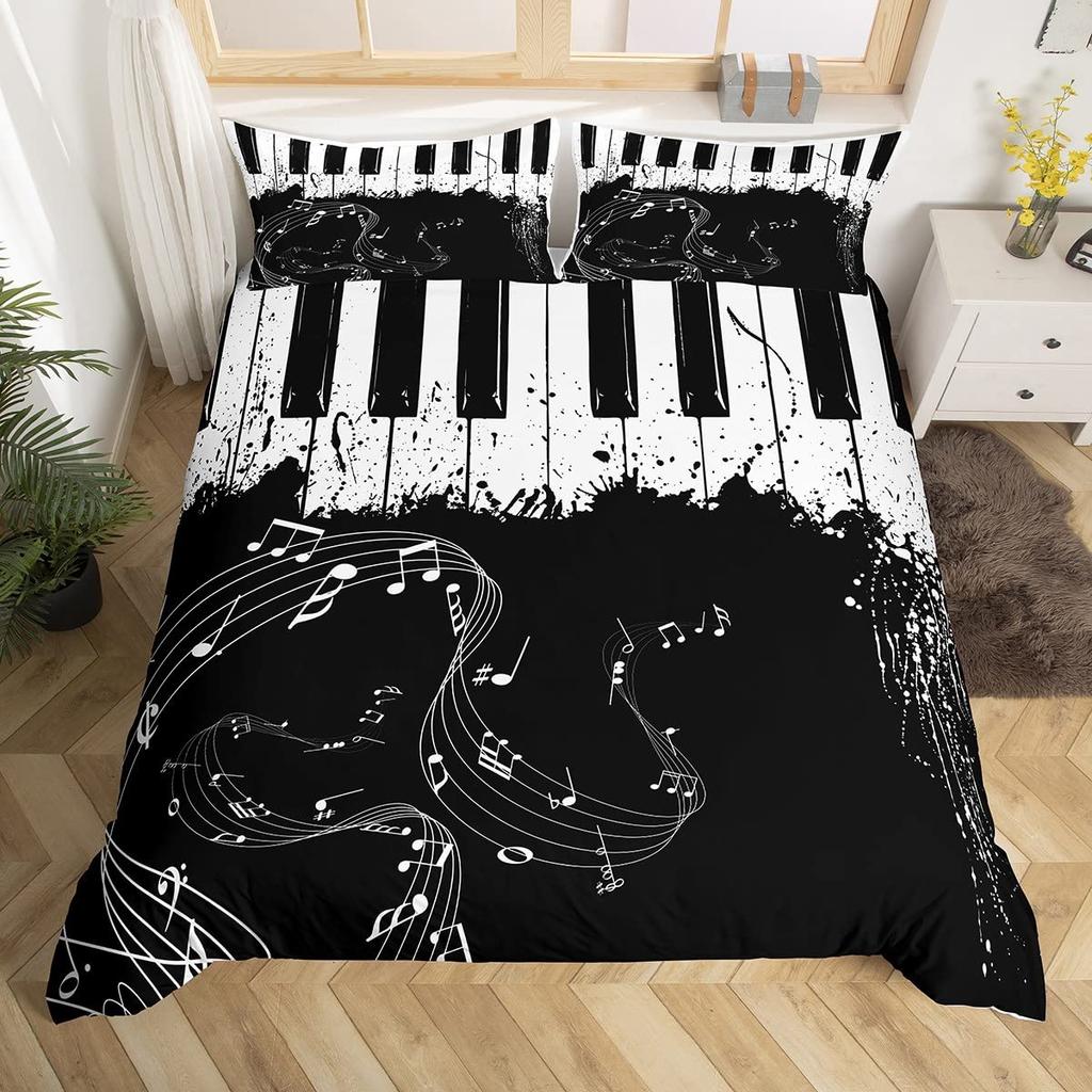 Music Notes Bedding Set Piano Keys Duvet Cover Classic Melody Comforter For Kids Boys Girls Bedroom Decor