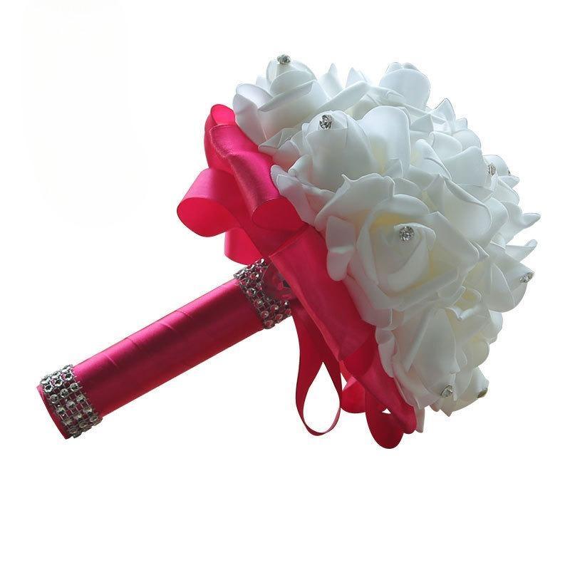 1pc Festivals Rose Bridesmaid Wedding Flowers Rose Bridal Bouquet Ribbon Fake Wedding Bouquet