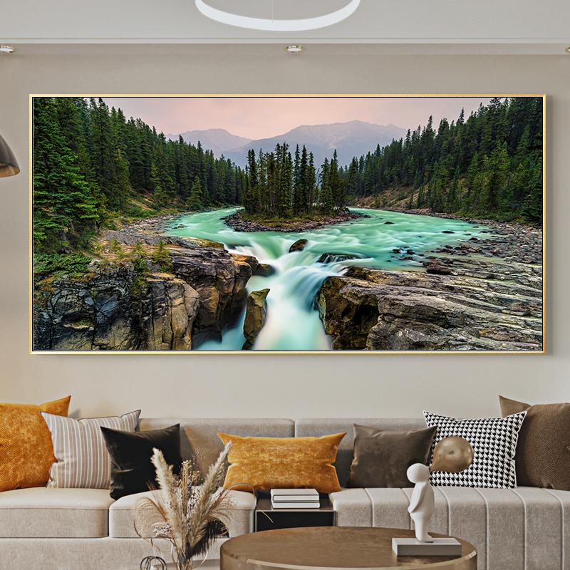Canvas Painting Lake with Mountain Forest Landscape Giclee Posters Prints for Living Room Wall Decor
