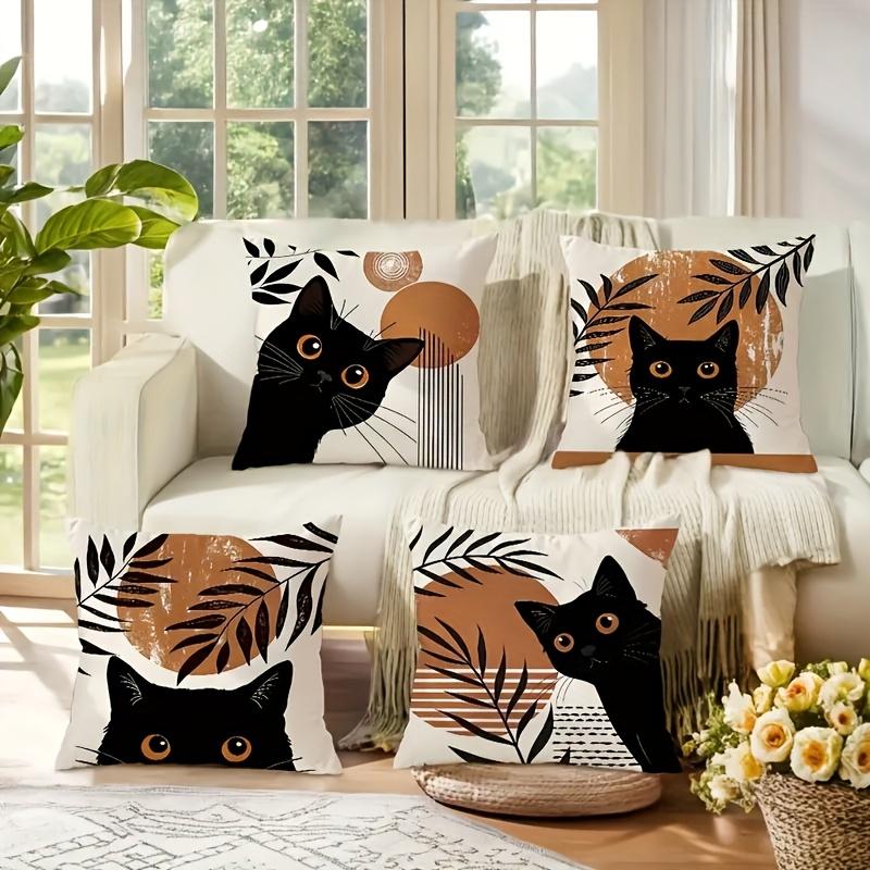 Black Cat Boho Pillow Covers Double-Sided Printed Botanical Terracotta Throw Pillow Cases For Sofa Bedroom Living Room