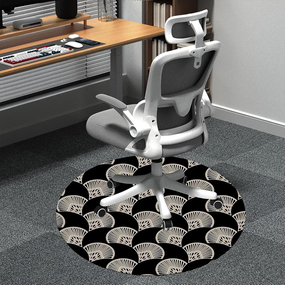 

1pc Art Deco Fan Pattern Office Round Area Rug, Indoor Mat Suitable ForOffice, Under Office Chairs Bedroom Living Room Home Decor, Room Deco 004 80cm by 80cm