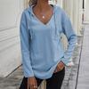 New Women's V-Neck Waffle Knit Hoodie, Drawstring Pocket Pullover with Long Sleeves, Casual & Sporty Lounge Top for Daily Wear