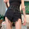 High-Waisted Black Denim Shorts: Women's Plus Size Tassel Frayed A-Line Summer Style