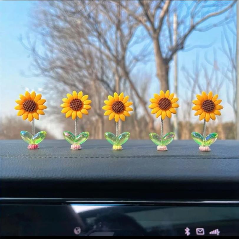 Douyin Style Cute Sunflower Bobblehead Car Ornament