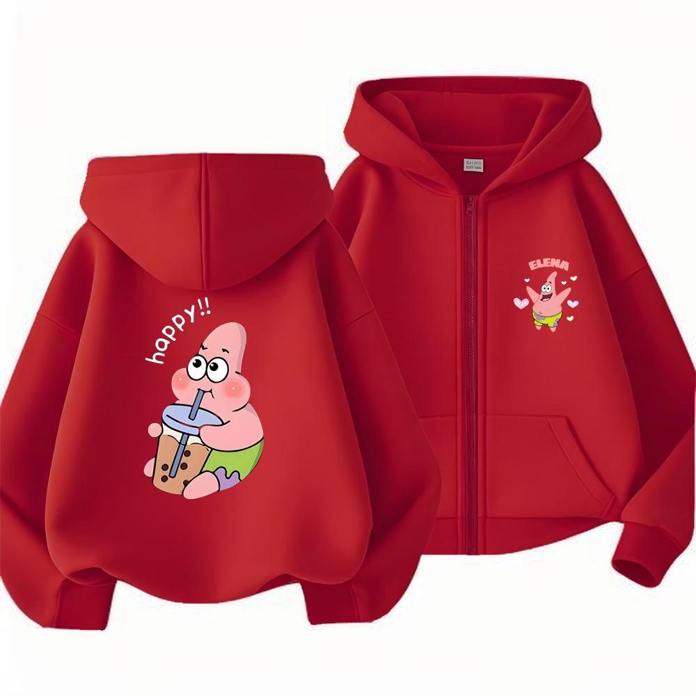 Hoodies Coat Spongebob Squarepants Children Gifts Zipper Style Girls Boys Age 3-12 Kids Fashion Black Pink Fashion Sweatshirt