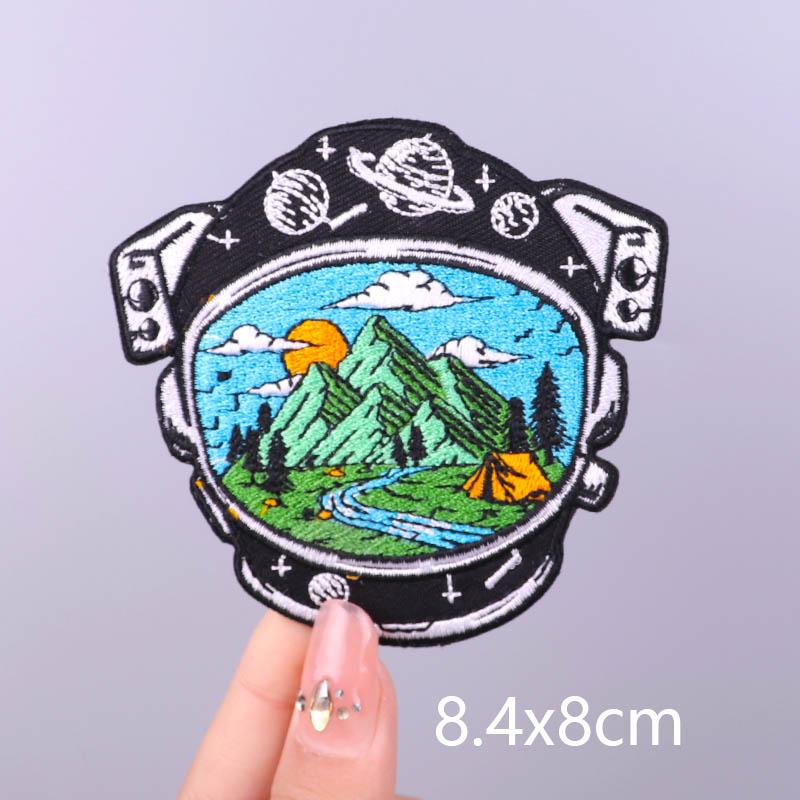 Wilderness Patch Mountain Patches Iron On Clothes River Embroidered Patches For Clothing Stripe Stickers On Clothes Hook Loop