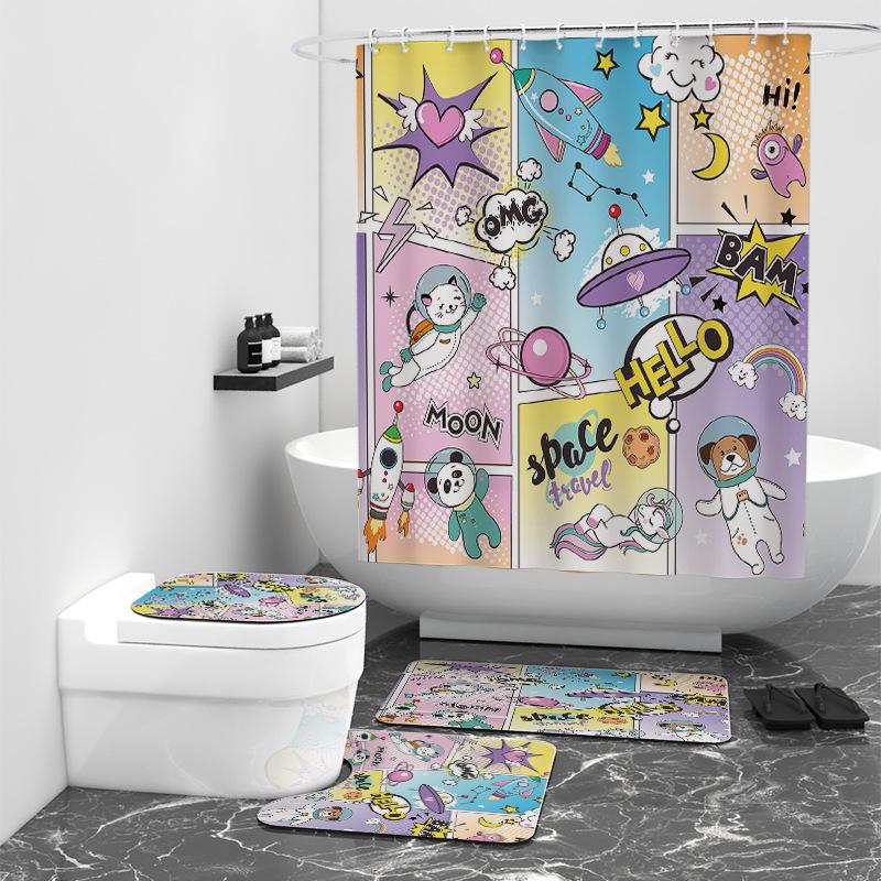 Simple Cat Digital Printing Shower Curtain Sanitary Shower Room Bathing Tarpaulin