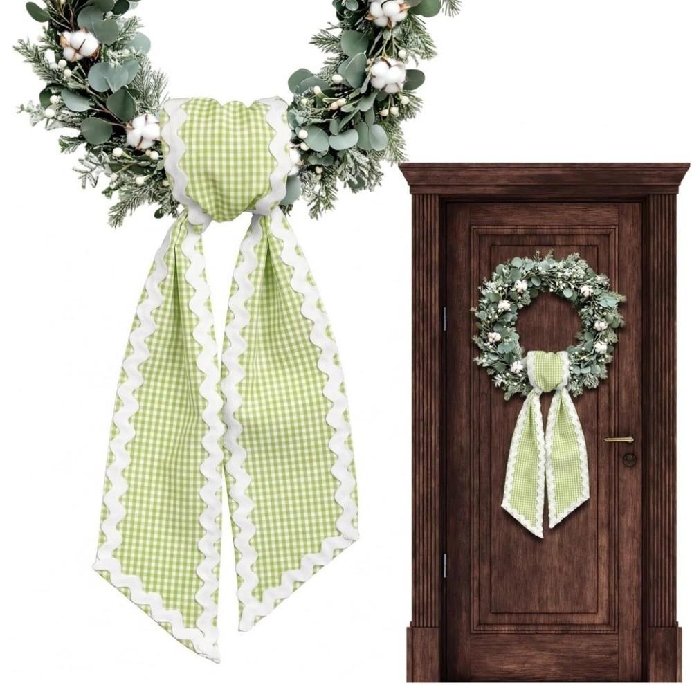Gingham Canvas Wreath Sashes Cloth Scalloped Wreath Sash New Decorative Sashes Door Decor Bow