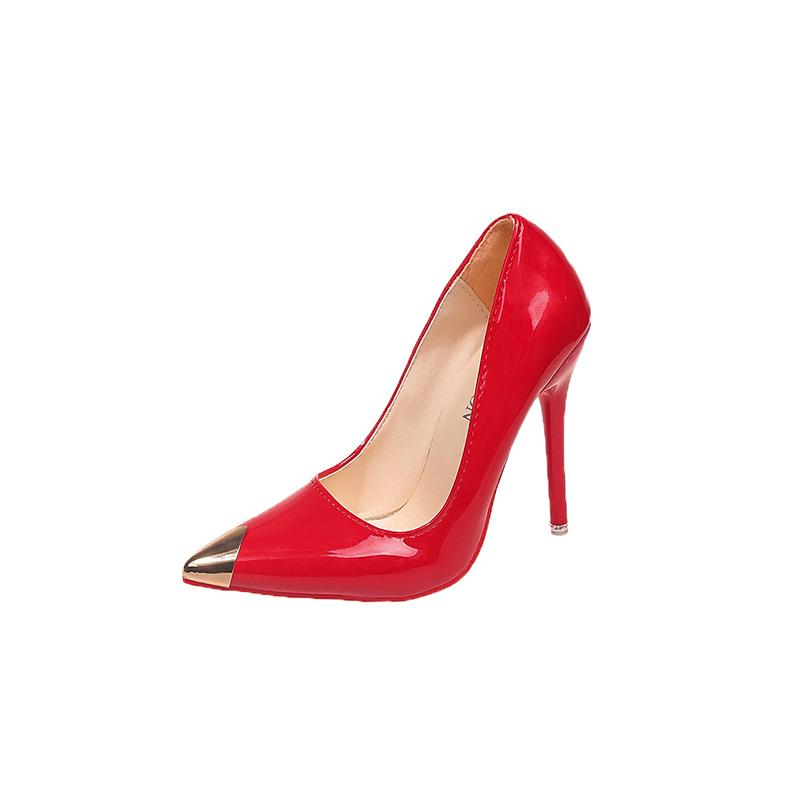 Fashion New Rivet Patent Leather Shallow Mouth High Heels Stiletto Women's Sexy Pointed Toe Large Size Single Shoes