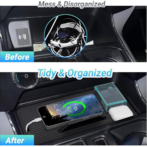 Center Console Organizer Compatible With -2026 Ford F150/-2024 Ford F150 Lightning XLT Accessories, Hidden Panel Secret Pocket Lid With USB