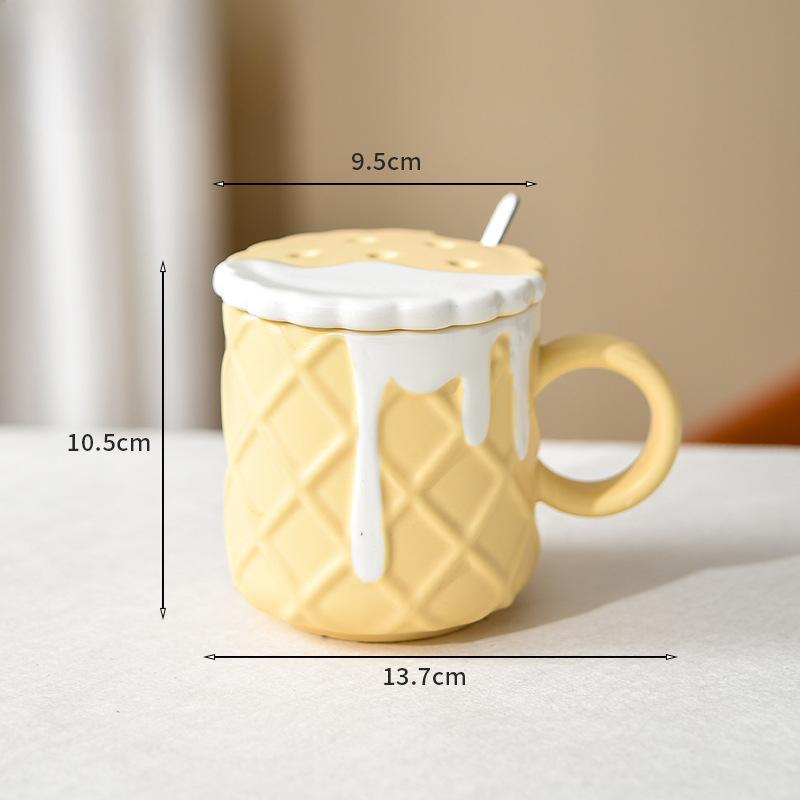 

Керамическая кружка в кремовом стиле, креативная чашка с крышкой и ложкой, милая для девушки, для пары, для питья воды дома 420ml