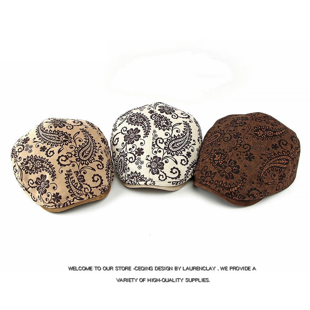 Cashew Print Beret Women's British Vintage Forward Cap Suede Peaked Cap
