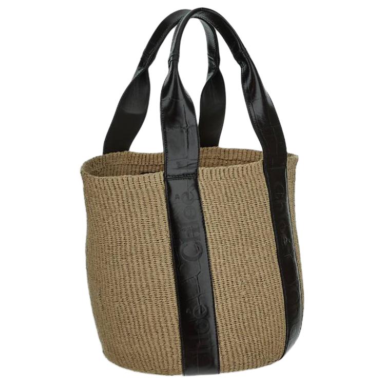 Chloe Logo-Stickerei kombiniert mit Lederbesatz Große Tragetasche Damen-Tragetasche Beige CHC24-WS380O43-001