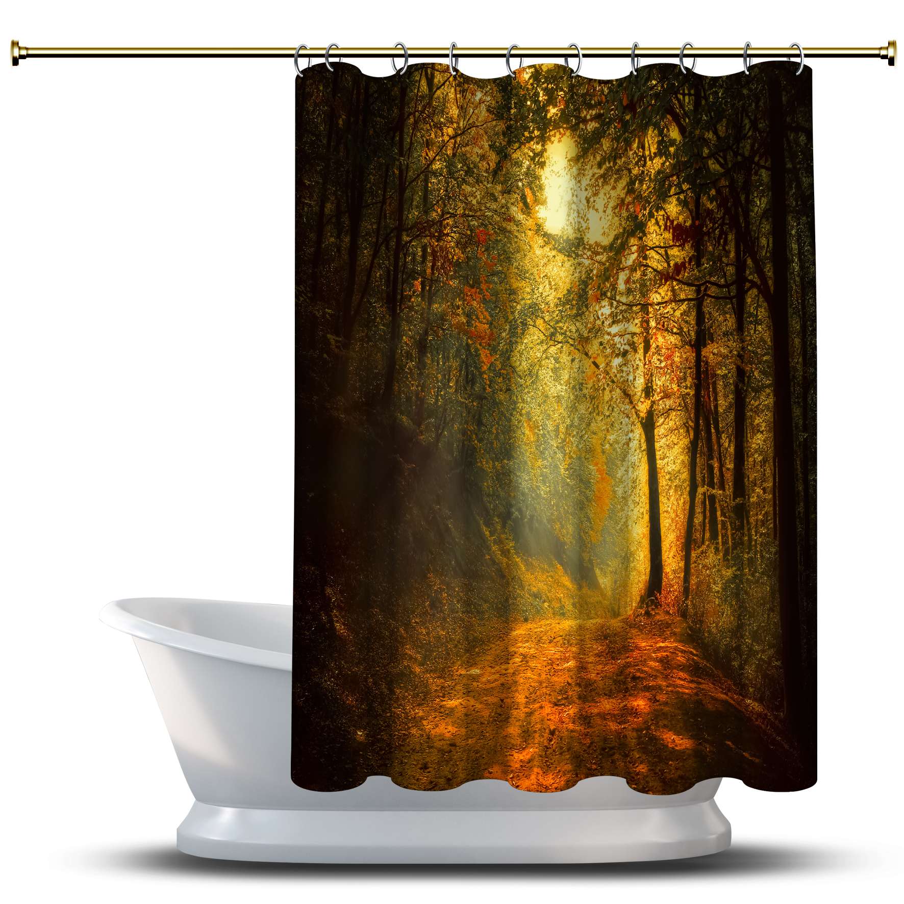 

Занавеска для душа с принтом «Осенний лес» / Водонепроницаемая для вашей ванны Украшения для ванной комнаты - Зеленый желтый лист Parkway