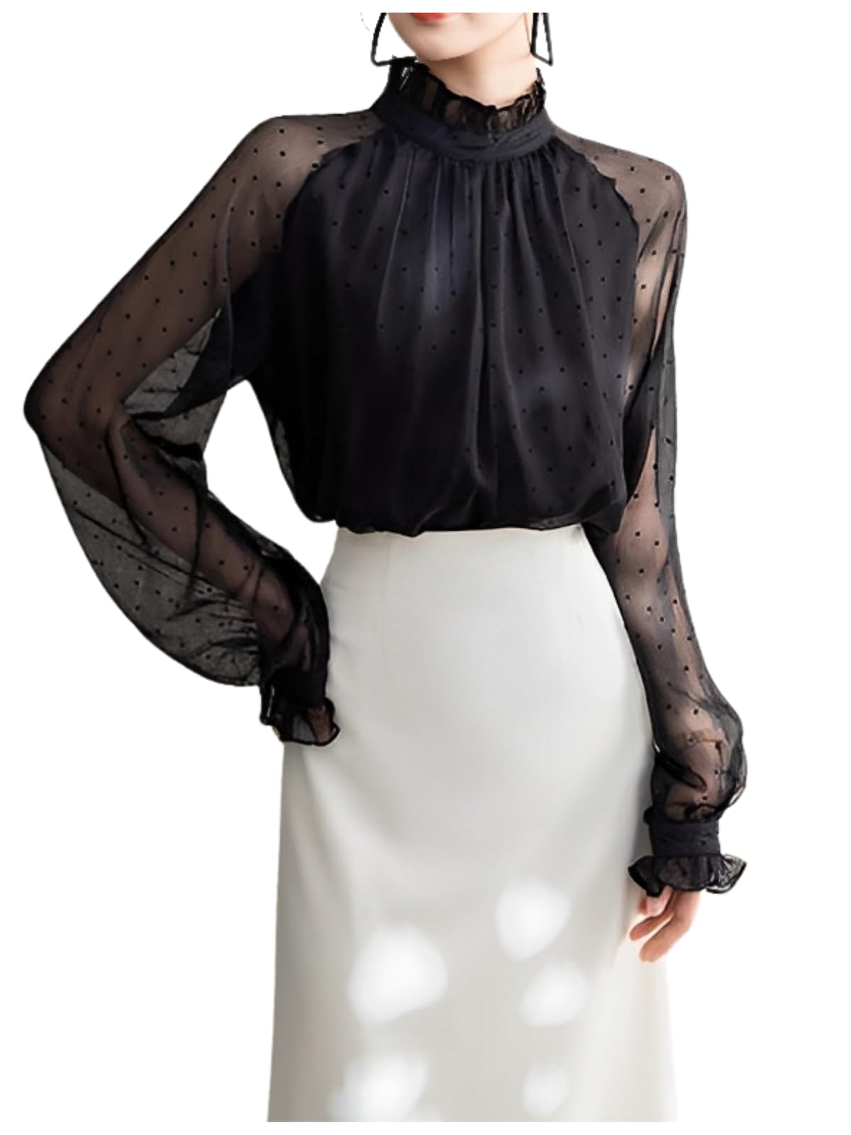 

Кружево Зеленый Чай Длинный Идеально для Расслабленный Размер M Блузка, Прозрачные Рукава, Рукава, Кружево, Красивый, С Воротником, Концерты, Весна, Посадка, Стройнящий, чёрный