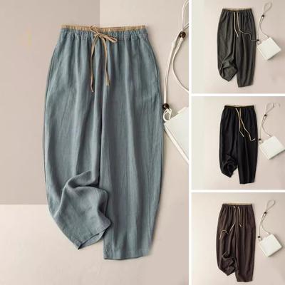 Damenhose mit weitem Bein, elastischer Kordelzug in der Taille, lässige und bequeme Hose, einfarbig, lockere Passform, Hose im Pendlerstil