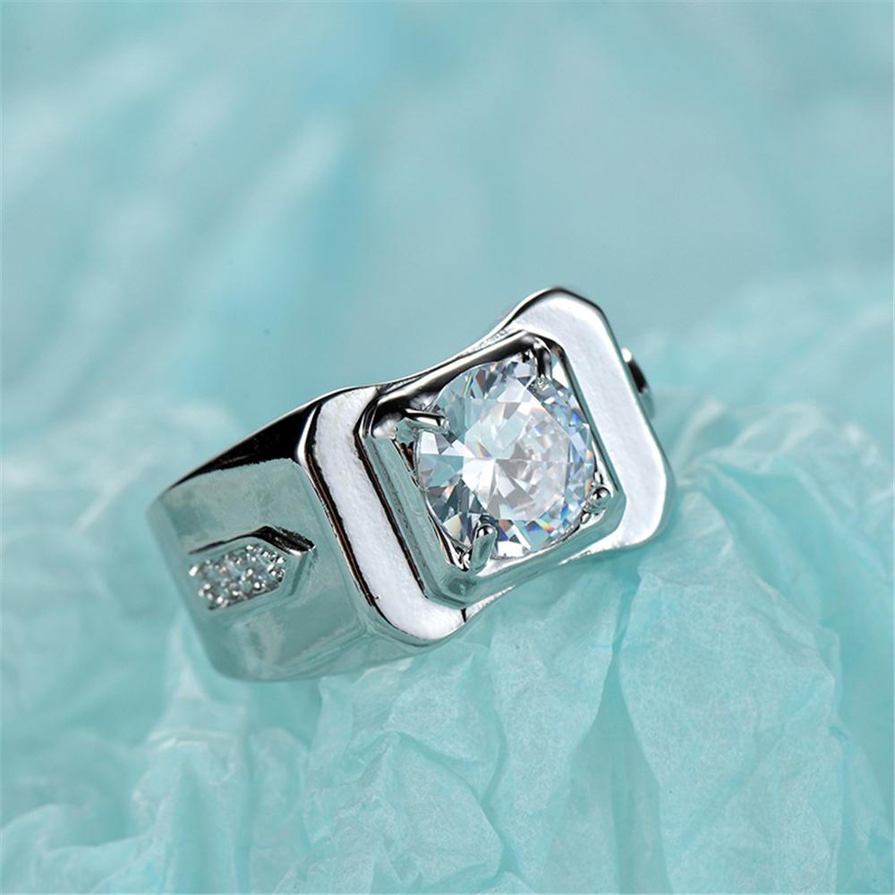 Anello di Fidanzamento Uomo Donna Bianco Tondo Pietra di Zircone Argento Vintage Colore Matrimonio Per Uomini Donne