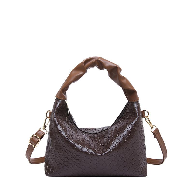 Sophisticated Pu Fabric Woven Small Square Handbag For Women In Black White Khaki Brown коричневый