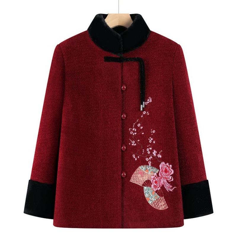 Winter Velvet Thickened Padded Jacket Women's Stand-up Collar Warm Padded Jacket Old Lady Padded Jacket