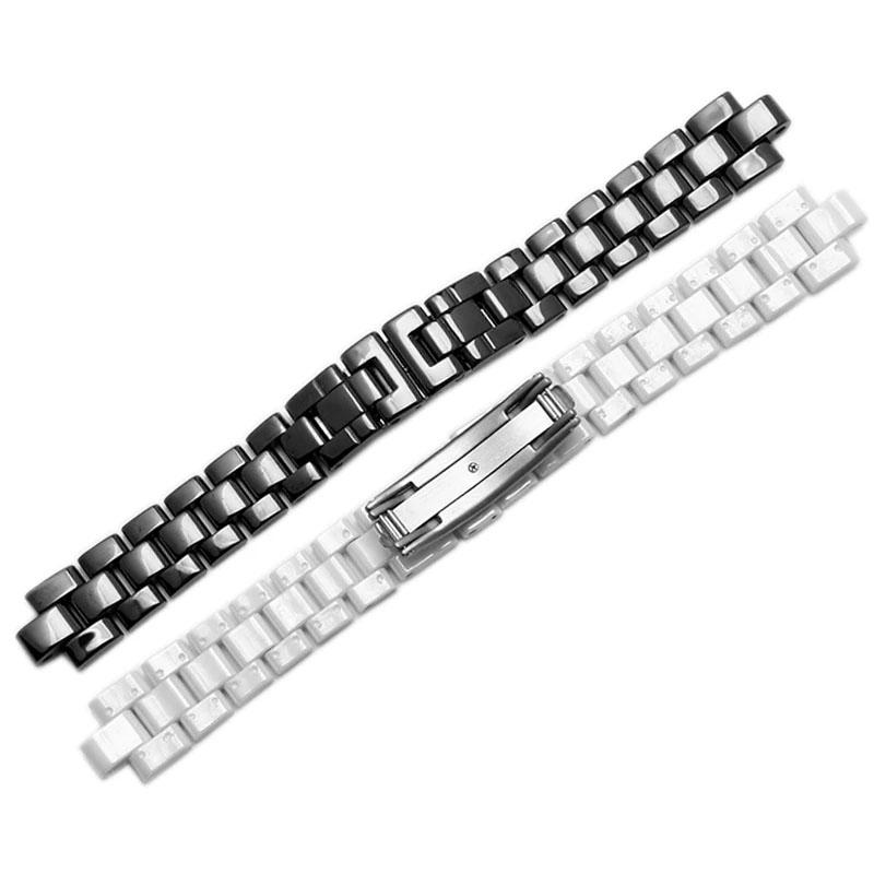 High-end Ceramic Watchbands Black White For J12 Bracelet 16mm 19mm Strap Stainless Steel Folding Buckle Watch Chain
