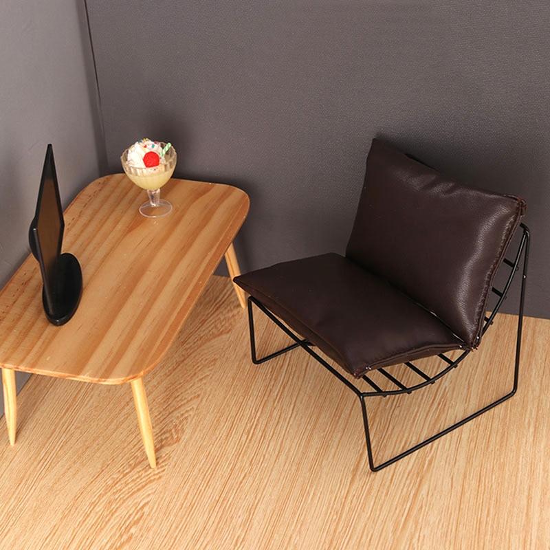 Dollhouse Miniature Iron Sofa Chair Leather Cushion Back Chair Furniture Model Dolls Living Room Scene Model Decor Toy