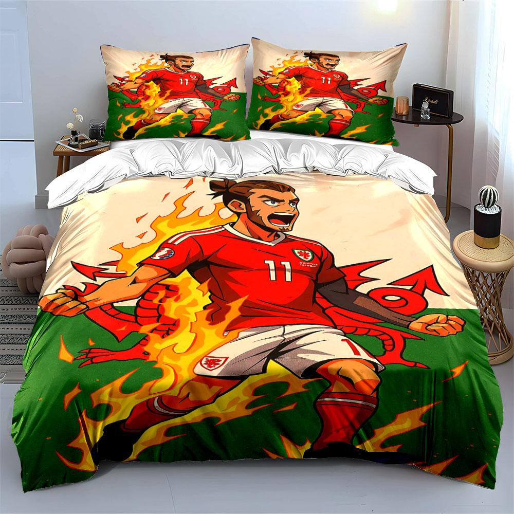 Soccer player, fire, dragon. Bedding sets Duvet cover sets Duvet covers Pillowcases(1 * Duvet Cover 2 * Pillowcases without duvet insert)