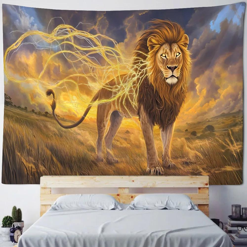 Nordischer Stil Löwenbrüllen Sternenhimmel Wandteppich Traumhafte Tiere Wandbehang für Wohnzimmer Esports-Streamer-Raum Schlafzimmer von Männern Dekoration