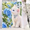 Creative Pearl Art on Stretched Frame Cute White Cat and Blue Rose Pattern DIY Sparkling Bead Canvas Relaxing Handmade Craft Gift for Kids