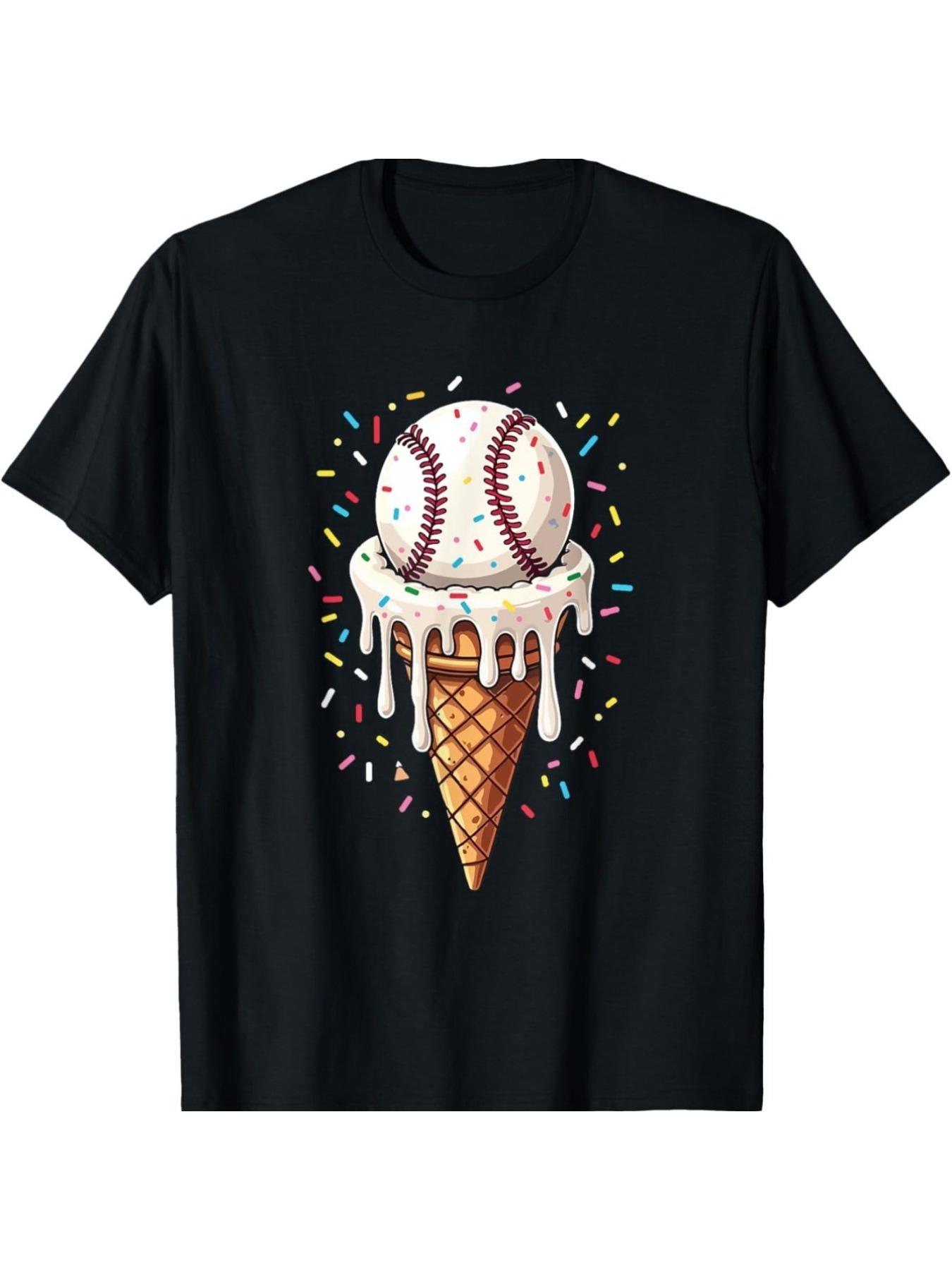 Baseball Ice Cream Cone Sprinkles T-shirt L