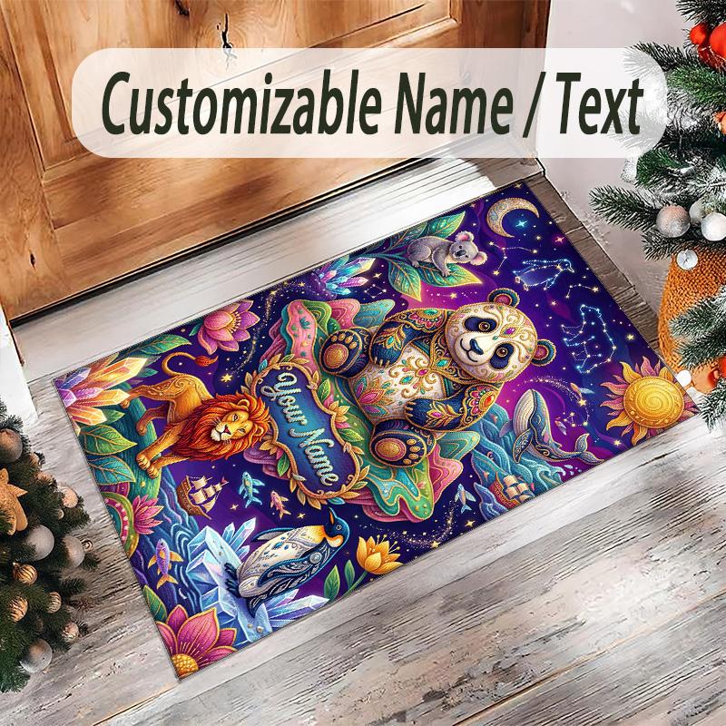 Leopard Theme Crystal Velvet Floor Rug Personalized Custom Name Text Warm Carpet Home Decoration