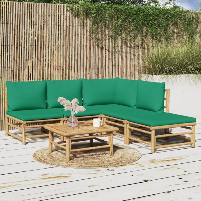 VidaXL Salon de jardin 6 pcs avec coussins vert bambou 3155167
