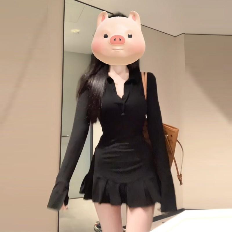 

New Royal Sister Wind Black V-Neck Dress Children s Autumn and Winter Slim Hip Wrap Skirt Spice Girl Short Skirt S серый