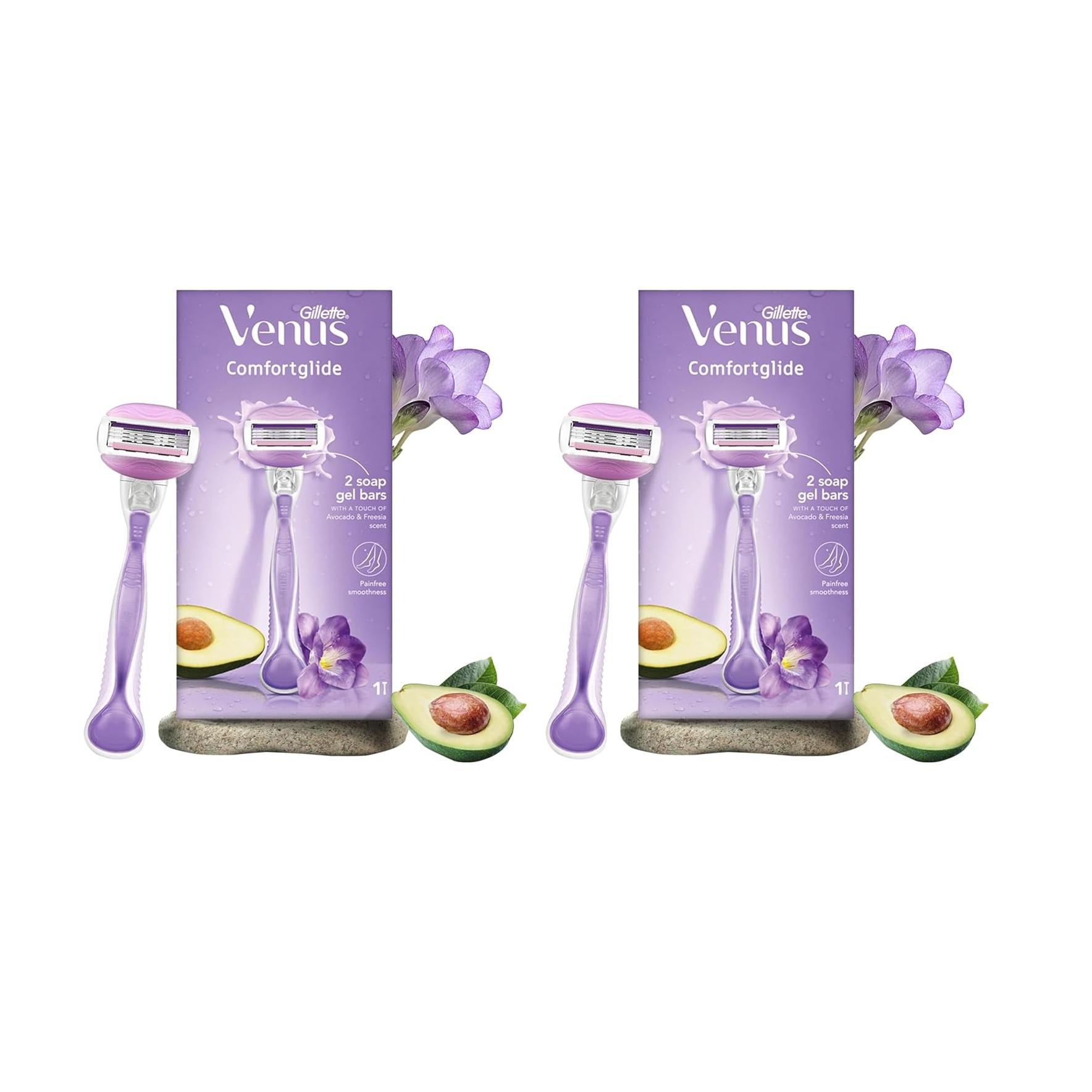 Gillette Venus Comfortglide Hair Removal Razor for Women | 1 Pc | With Avocado Oils & Body Butter, Freesia Scent (Pack of 2)