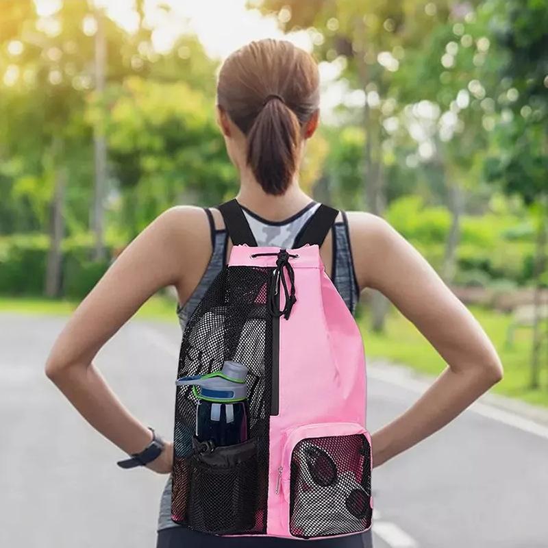 Swimming Bag Mesh Drawstring Backpack Beach Fitness and Exercise Storage Bag
